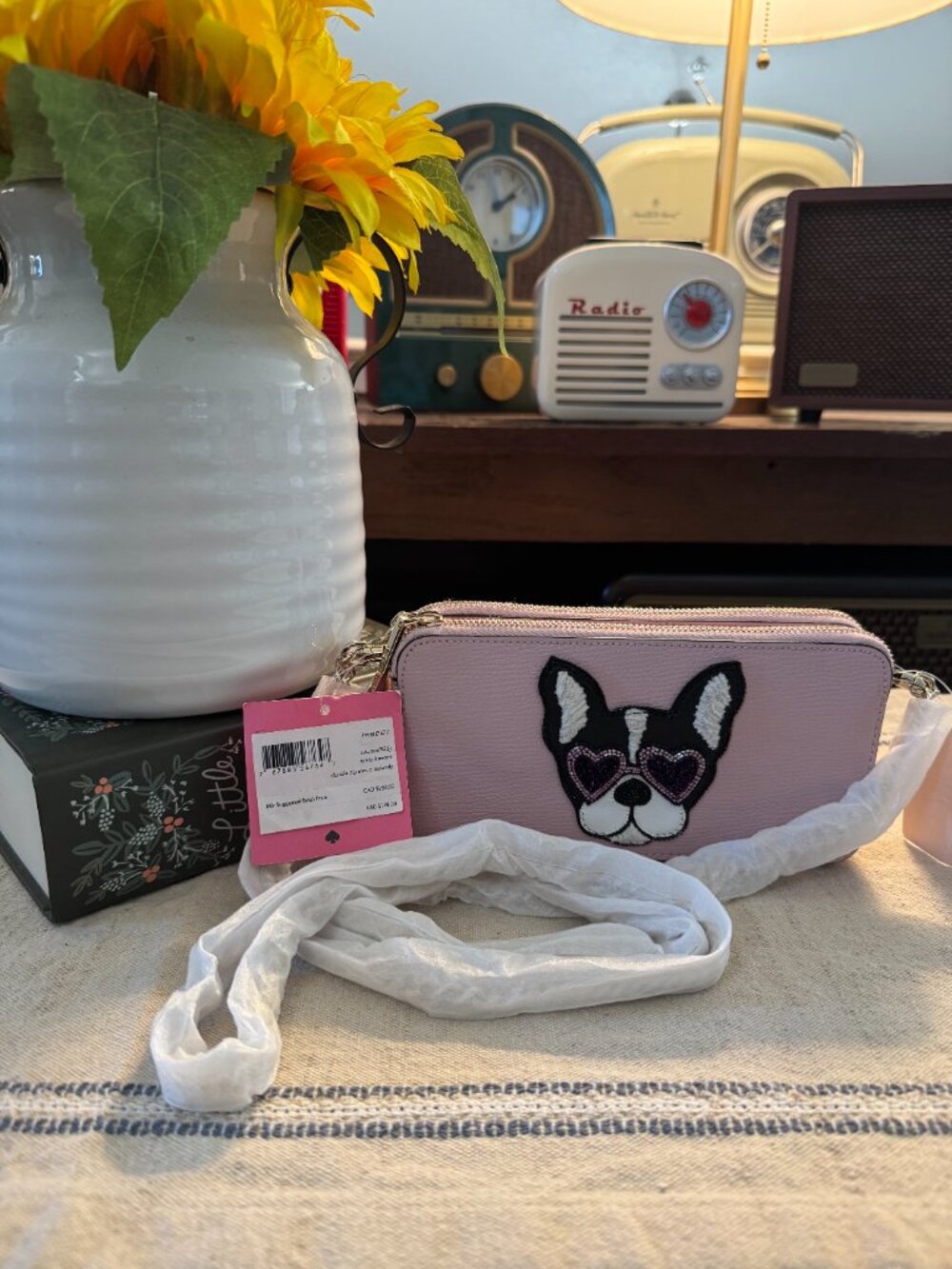 NWT Kate Spade Double Zip Crossbody Wallet | Beaded French Bulldog - Picture 3 of 10